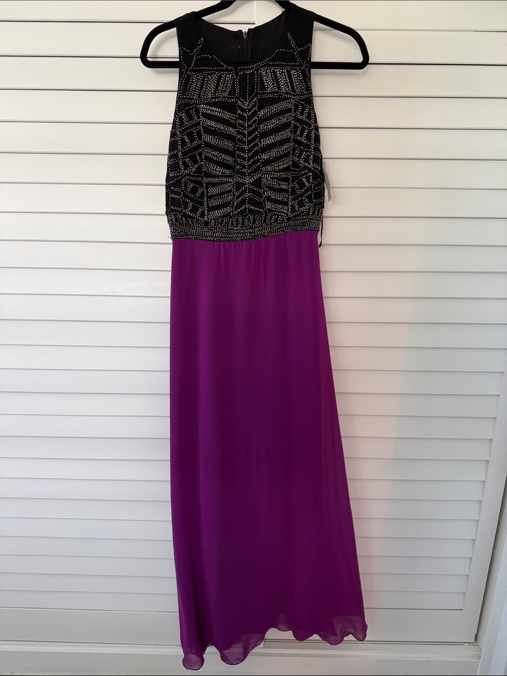 Beaded Black & Purple Evening Maxi Dress